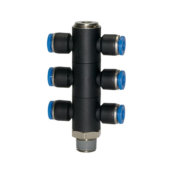 RIEGLER T-multi-distributor »Blue Series«, 6-fold, rotating, R 1/8 o.