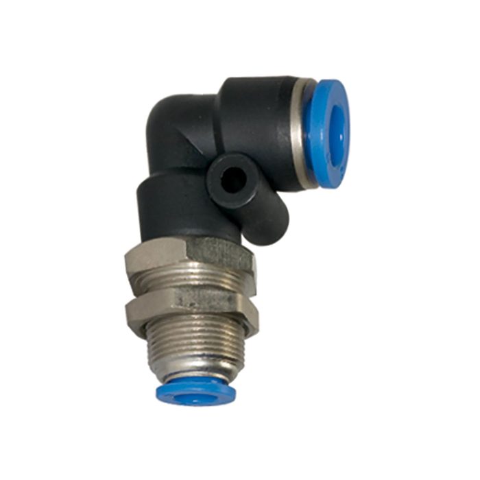 RIEGLER Push-in bulkhead L-connector »Blue Series« M16x1, hose ext. Ø 8