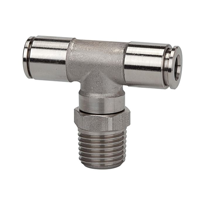 RIEGLER T-Steckverschra., drehbar, R 1/4 a., Schl.-Ø 10, 15bar, ES 1.4404