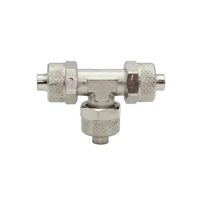 [110608] RIEGLER T-connection, for hose 10/8 mm, AF 12, nickel-plated brass