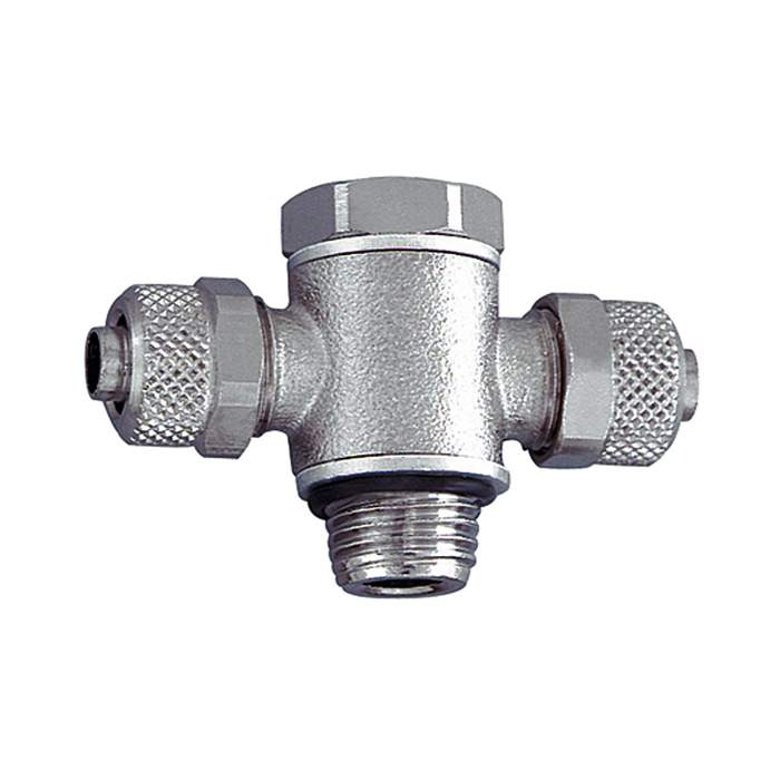 RIEGLER T-pivot fitting, O-ring, G 3/8 o., hose 8/6, nickel-plated brass