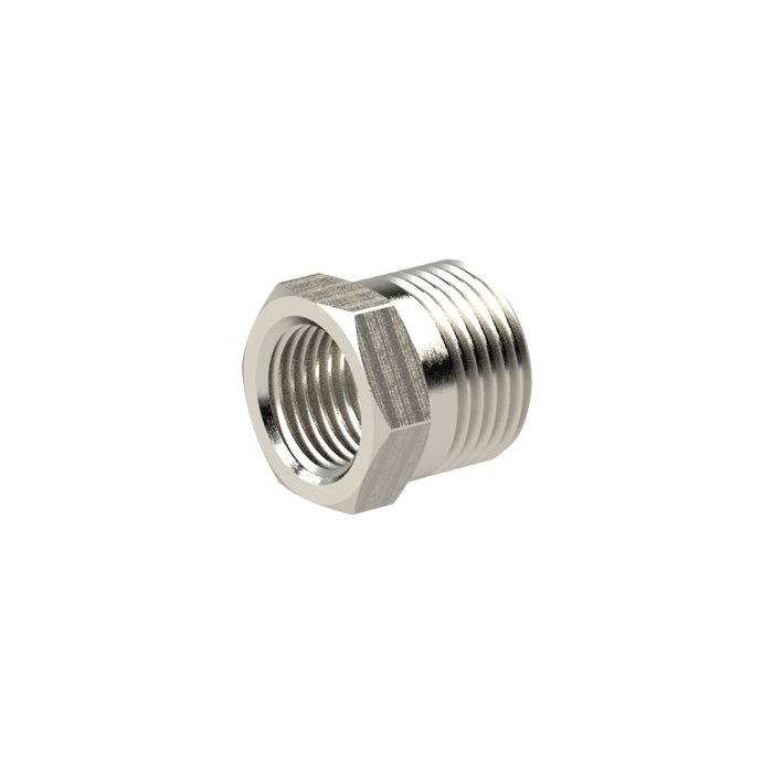 RIEGLER Reduziernippel, R 3/8 a., G 1/4 i., SW 17, Messing vernickelt