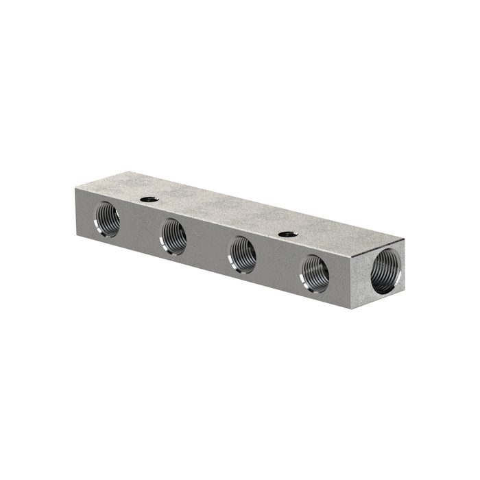 RIEGLER Distributor strip, Outlets one side, Input 2x3/8, Output 4 x 1/4