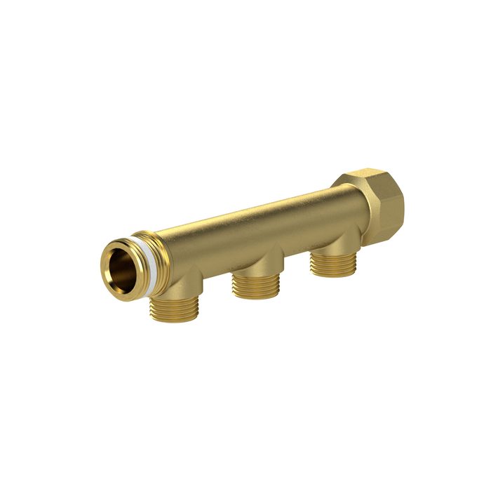 RIEGLER Distributor pipe, 3 outlets, Input 2x1 1/4, Output 3x1/2 ET,