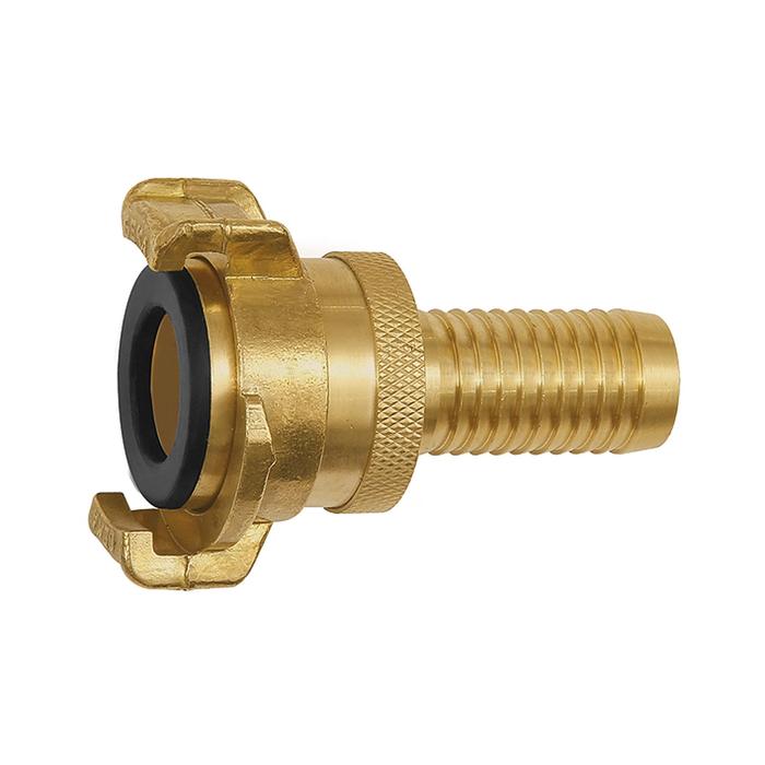 [107793] RIEGLER GEKA hose piece, rigid, Safety design, bright brass, I.D. 32