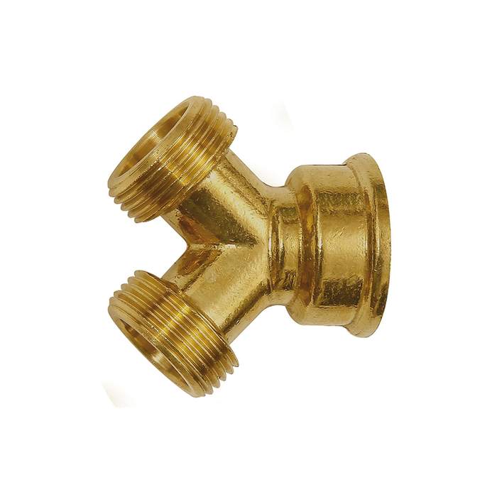 [107796] RIEGLER GEKA branch off fitting, bright brass, 1 x G 3/4 i., 2 x G 3/4 o.