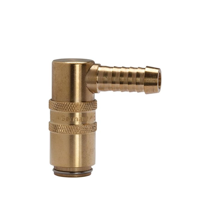 RIEGLER Tempered coupling DN 6, Taps 9 mm, Brass, Hose sleeve 90°