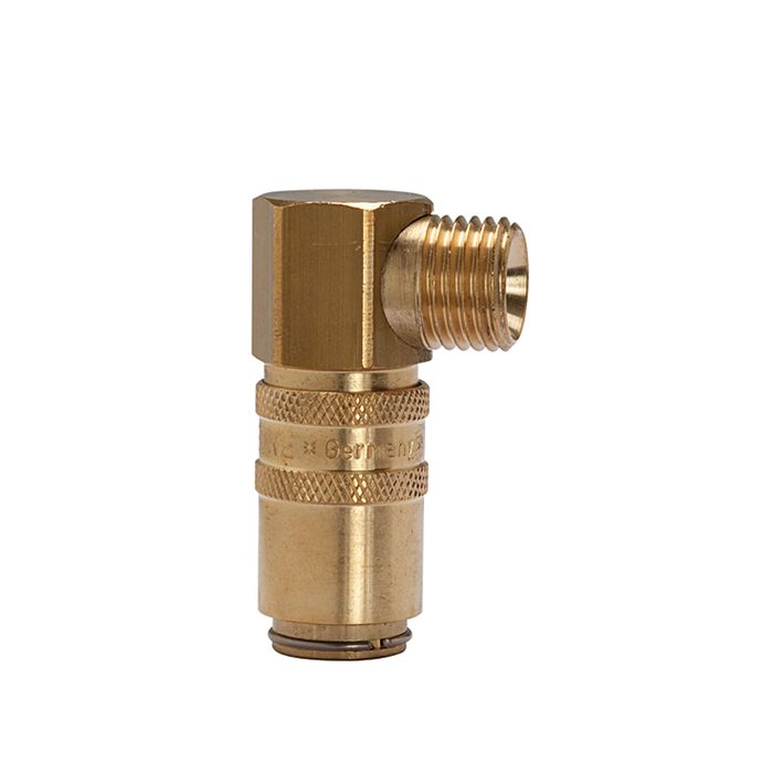[107921] RIEGLER Tempered coupling DN 6, ET, Blocking valve, Brass, M14x1.5 90°