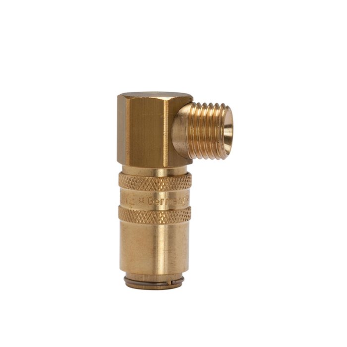 [107928] RIEGLER Tempered coupling DN 6, Exterior thread, Brass, G 1/4 90°