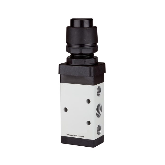 [116003] RIEGLER 5/2-Wegeventil, manuell »M5«, Druckknopf, monostabil, G 1/4, schw