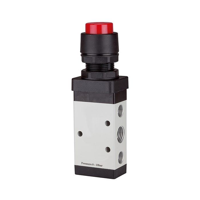 [116004] RIEGLER 5/2-Wegeventil, manuell »M5«, Druckknopf, monostabil, G 1/4, rot