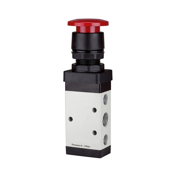 [116016] RIEGLER 5/2-Wegeventil, manuell »M5«, Pilztaster, monostabil, G 1/4, rot