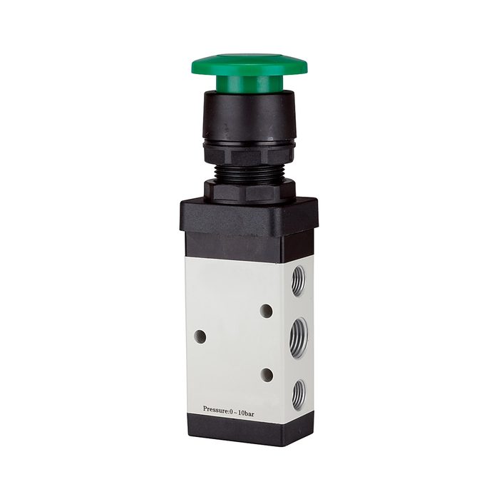 [116017] RIEGLER 5/2-way valve, manual »M5« Palm button, monostable, G 1/4