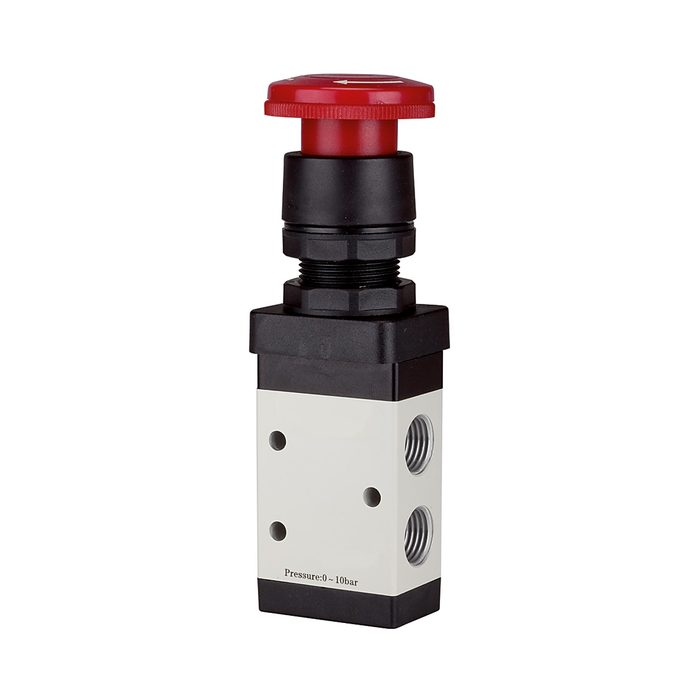 RIEGLER 3/2-Wegeventil, manuell »M3«, Pilztaster, Notrastung, NC, G 1/4