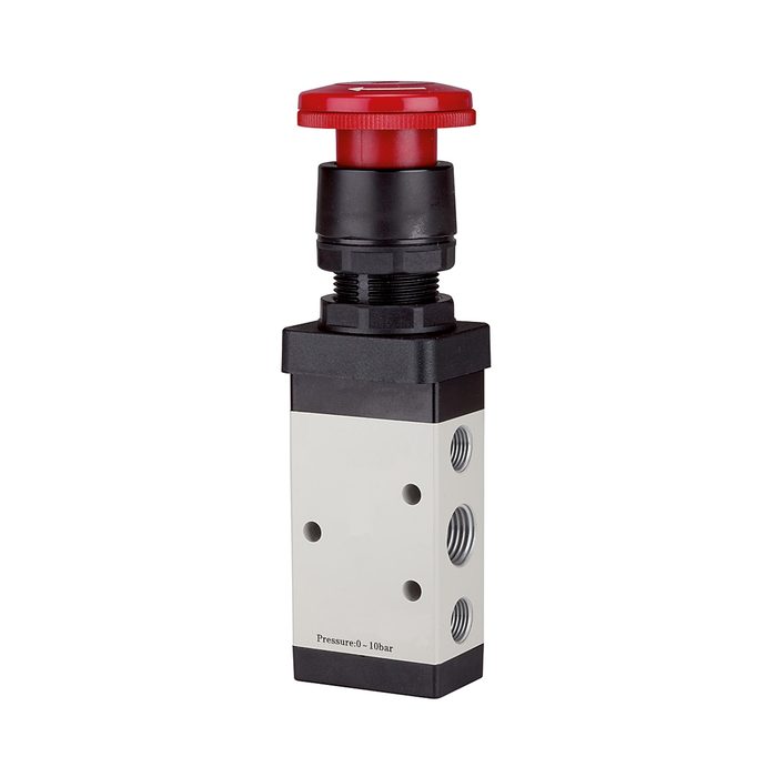 RIEGLER 5/2-Wegeventil, manuell »M5«, Pilztaster, Notrastung, G 1/4