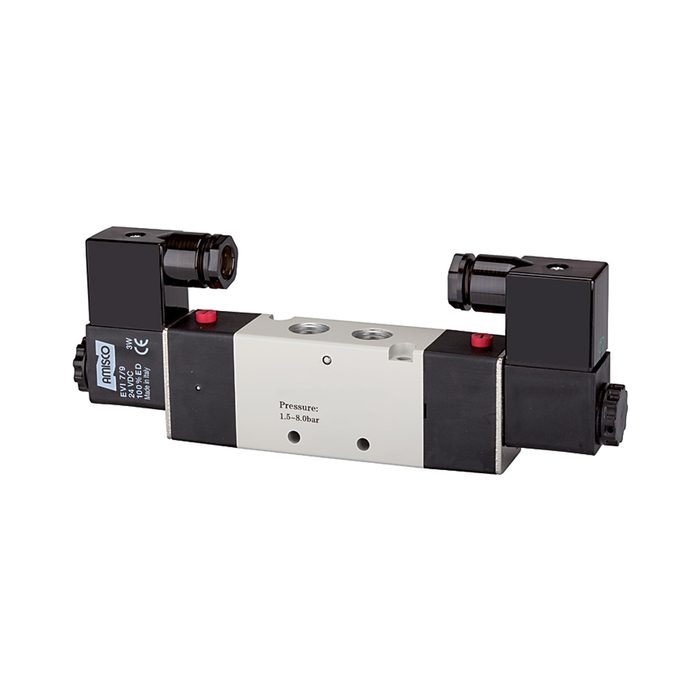 RIEGLER 5/2-way valve, electropneumatic, »4V«, bistable, G 1/4, 24 V DC