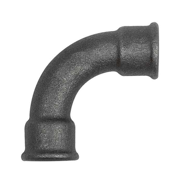 RIEGLER Bogen 2, 90°, lang, Rp 1/4 i., Rp 1/4 i., Temperguss schwarz