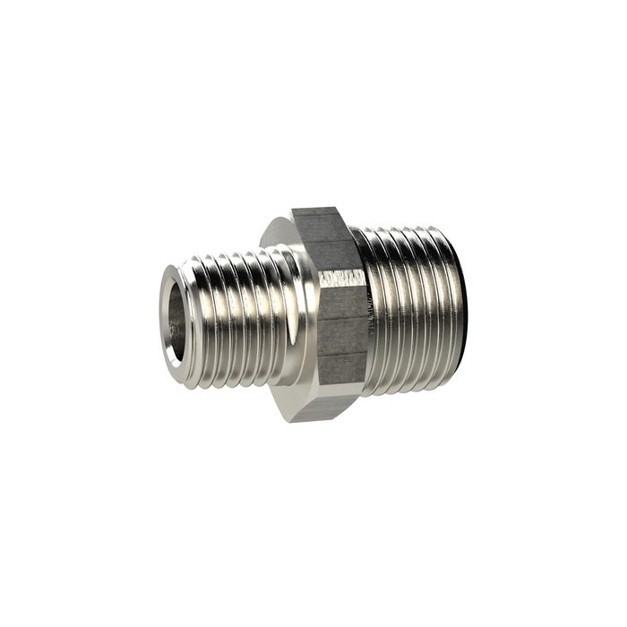 RIEGLER Doppelgewindenippel, kon., R 1/8 a., R 3/8 a., SW 19, MS vern.