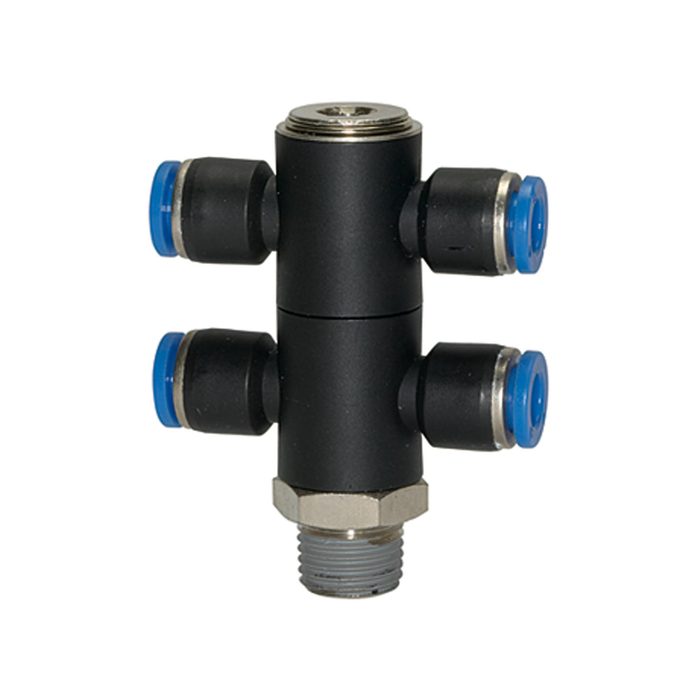 RIEGLER T-multi-distributor »Blue Series«, 4-fold, rotating, R 1/4 o.