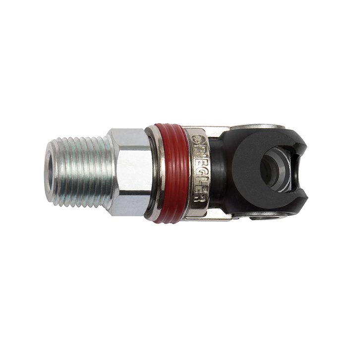 RIEGLER Schwenk-Sicherheitskupplung NW 6, ISO 6150 C, Stahl, NPT 1/4 AG