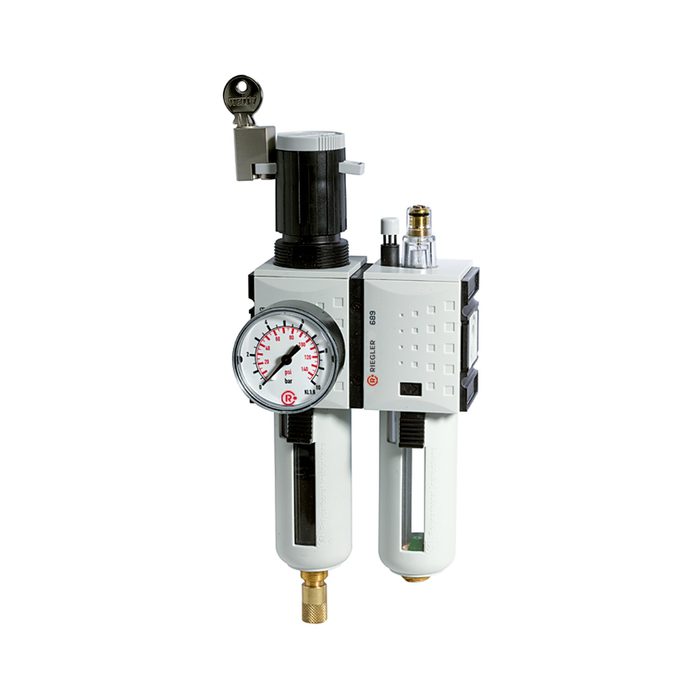 RIEGLER Wartungseinheit 2-tlg. »FUTURA«, PC, BG 2, G 3/8, 0,5-16 bar, VA