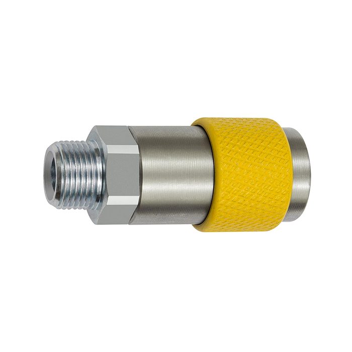 RIEGLER Unv. Dreh-Sicherheitskupplung NW 6, ISO 6150 C, G 3/8 AG, gelb