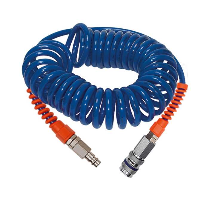 RIEGLER Spiral hose steel coupling set, PU, Hose Ø 12x8, Length 6.0 m
