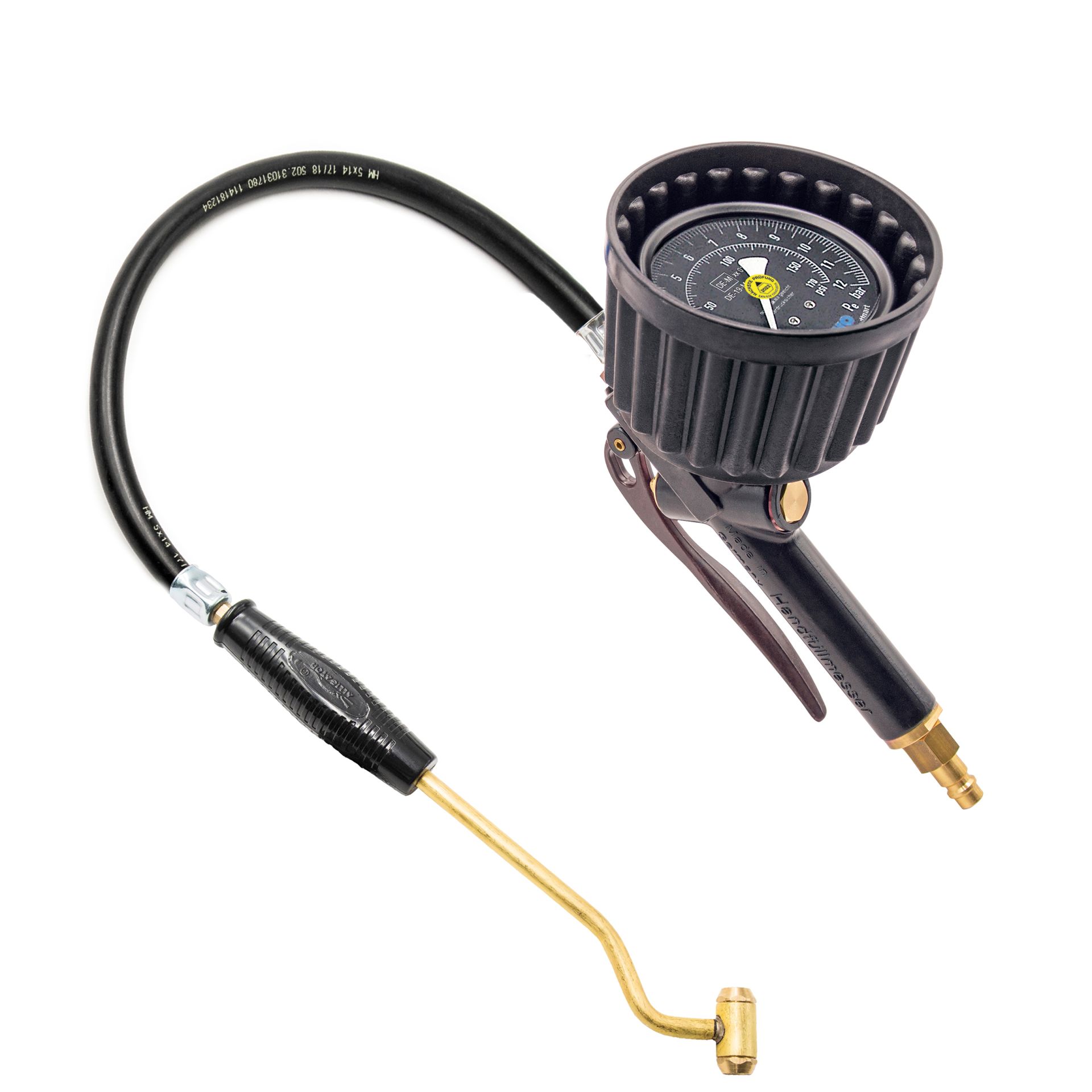 [151.2231] EWO Handreifenfüllmesser euroair, Tankstellenstecker, Schlauch: 0,5 m, Manometer Ø80 mm, MOP: 12 bar, konformitätsbewertet