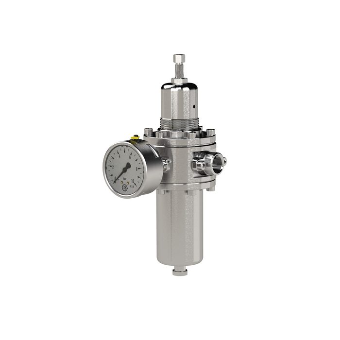RIEGLER Stainless steel filterregler 1.4404, reversible, G 1/2, 1,0 - 15 bar
