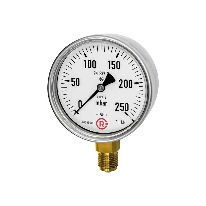 RIEGLER Kapselfedermanometer, G 1/2 radial unten, 0 - 400 mbar, Ø 100