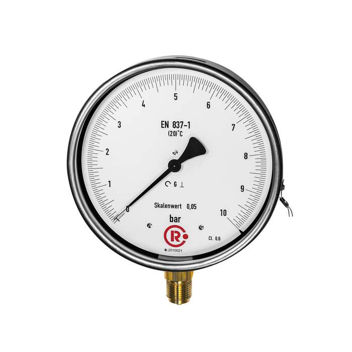 RIEGLER Feinmessmanometer, G 1/2 radial unten, 0 - 2,5 bar, Ø 160