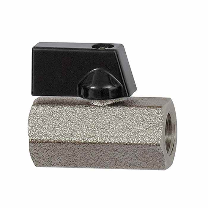 [132381] RIEGLER Mini ball valve "valve line", MS nickel-plated, rotary handle, G 3/8 female thread