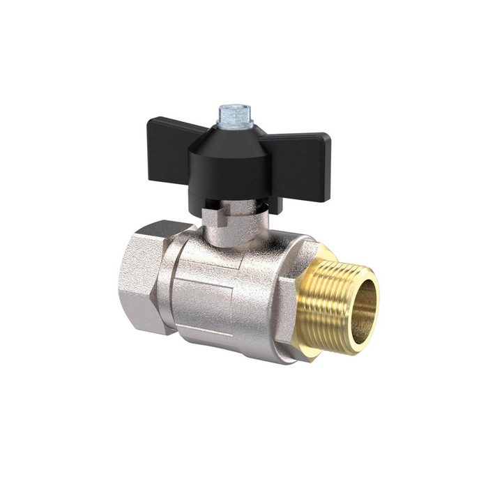 [129148] RIEGLER Ball valve standard version, wing handle black, IG/AG, MS ver., G 1/2