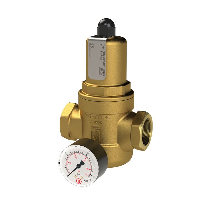 [146317] RIEGLER Druckregler f. Trinkw., Rotguss, m. Mano, G 1/2 IG, 5 - 15 bar