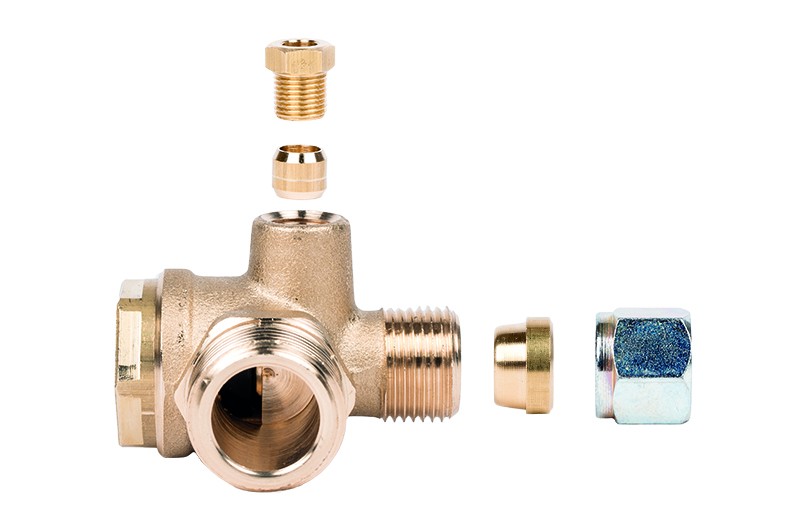 Winkel-Rückschlagventil 3/4" Abgang 3/8" für Schlauch AD 10 mm Abgang 1/8" für Schlauch AD 6 mm